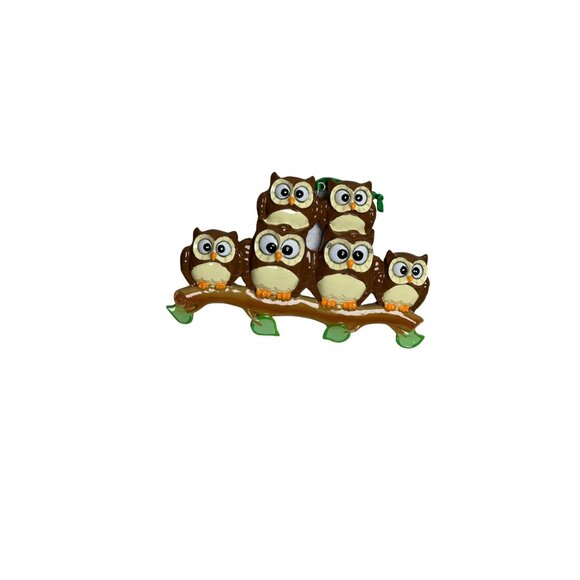 Owl Family of 6 Christmas Ornament on a Branch -Family Gift L 5"X4" Holiday Dec - Picture 1 of 5